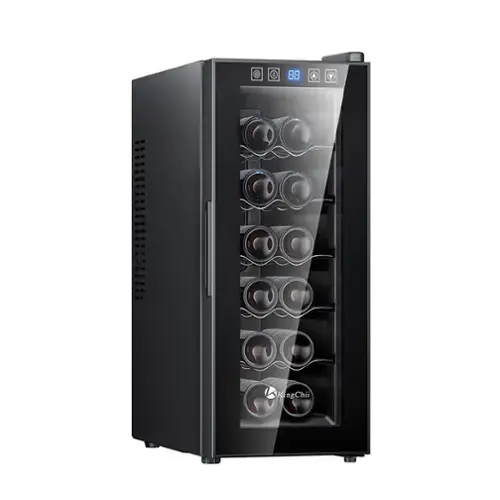 Front. KingChii - 12-Bottle Thermoelectric Wine Cooler Refrigerator with Advanced Cooling Technology and Glass Door - Black.