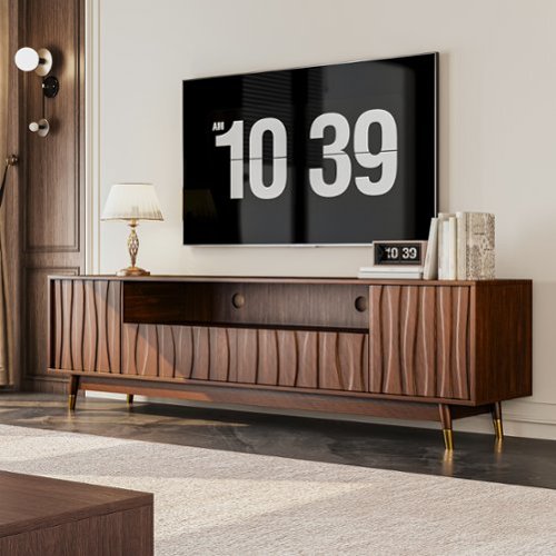 MSOOB - 78.7 Inch TV Stand For 85 Inch TV, Mid Century Modern Walnut Finish Media Console With Storage Drawers - Brown-Front_Standard 