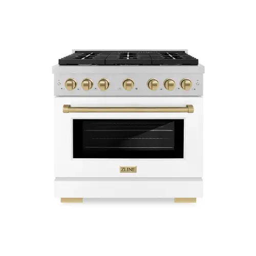 Front. ZLINE - ZLINE Autograph 36 in. Paramount Dual Fuel Range with White and Bronze Accents (SDRSZ-WM-36-CB) - White.