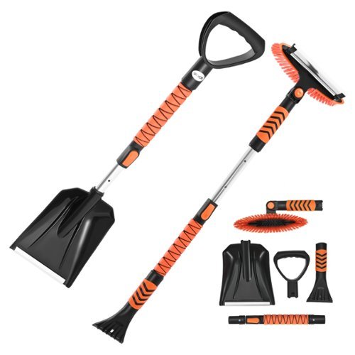  VEVOR - Snow Shovel and Snow Brush, 42 in Extendable Snows Broom &amp; Ice Scraper with 180 Pivoting Brush Head, Non-Slip Grip - Black+Orange