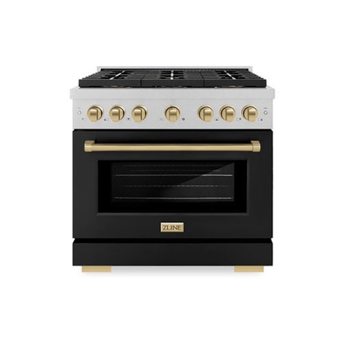 ZLINE - Autograph 36 in. 5.2 cu. ft. Freestanding Paramount Gas DuoPro Range in Satin Steel with Black Door and Bronze Accents - Black Matte-Front_Standard 
