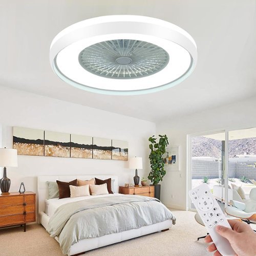 Domanki - 24" Low Profile Ceiling Fan with 3-Dimmable Light, Bladeless Ceiling Fan with Remote/APP Control, for Kids Bedroom - White-Front_Standard 