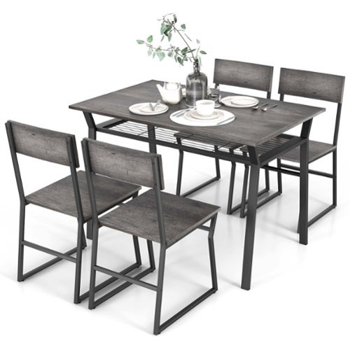 Costway 5 Piece Dining Table Set Industrial Rectangular Kitchen Table with 4 Chairs Grey - Gray