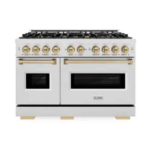 The text on the image reads "ZLINE," which is the brand name of the stainless steel oven and stove.