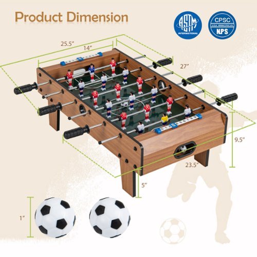Costway Mini Foosball Table, 27in Soccer Game Table w/ 2 Footballs and Soccer Keepers - Natural SHOP ONLINE