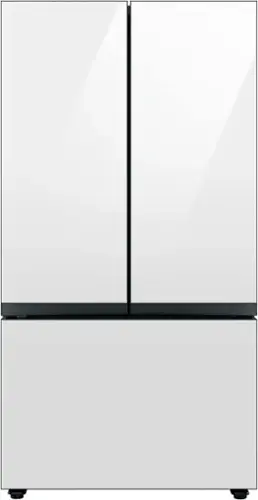 Front. Samsung - Open Box BESPOKE 30 cu. ft. French Door Smart Refrigerator with AutoFill Water Pitcher - White Glass.