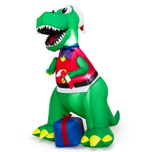 Costway - 6FT Inflatable Christmas Dinosaur Dinosaur Decoration with LED Lights & Gift Box - Multicolor-Front_Standard 