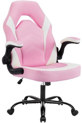 Bestier - Ergonomic Faux Leather Adjustable Reclining Swiveling PC and Racing Game Chair with Padded Arm - Pink-Front_Standard 