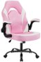 Bestier - Ergonomic Faux Leather Adjustable Reclining Swiveling PC and Racing Game Chair with Padded Arm - Pink-Front_Standard