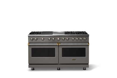 Viking - Pro 5 Series 9.4 Cu. Ft. Freestanding Sealed 8B LP DF Convection Range/Grdl/Grill - Damascus Gray w. Brushed Brass Trim - Damascus Gray