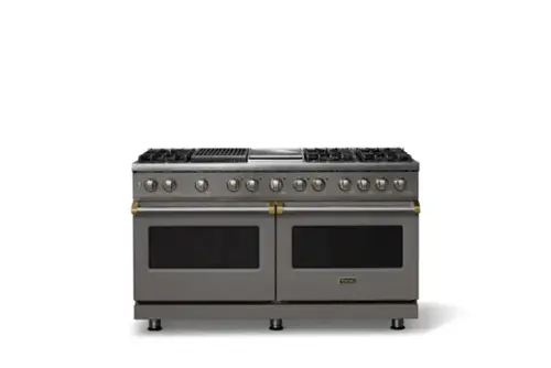 Front. Viking - Pro 5 Series 9.4 Cu. Ft. Freestanding Sealed 8B LP DF Convection Range/Grdl/Grill - Damascus Gray w. Brushed Brass Trim - Damascus Gray.