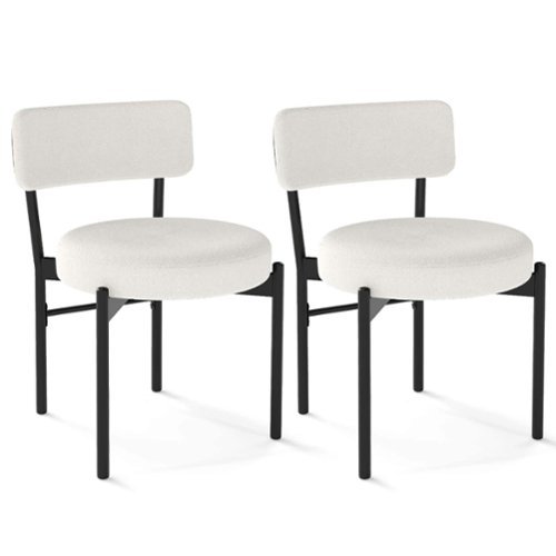 Costway - Dining Chair Set of 2 with Curved Backrest Padded Seat & Metal Legs for Dining Room - White-Front_Standard 