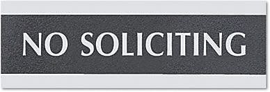 U.S. Stamp & Sign - Century Series Office Sign, 3" x 9", No Soliciting (4758) - Black And Silver