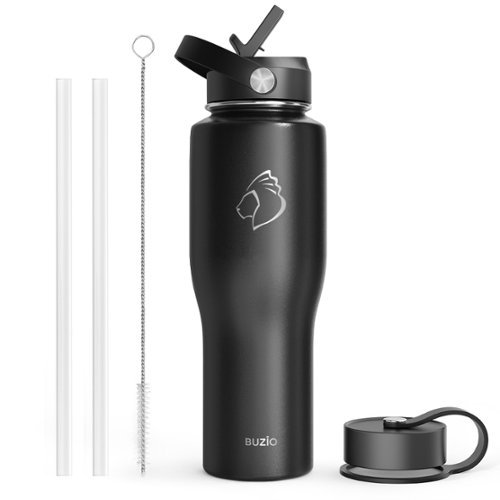 Buzio - 32oz Insulated Tumbler with Straw Lid and Flex Lid - Fits in Cup Holder - Black-Front_Standard 