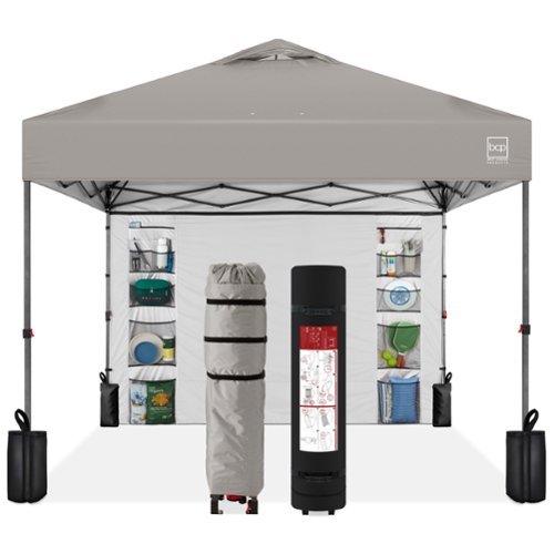 Best Choice Products - 10x10ft Easy Setup Pop Up Canopy, Portable Tent w/ Side Wall, 1-Button Push, Case - Light Gray-Front_Standard 