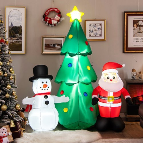 Costway 6 FT Christmas Inflatables Giant Santa Claus Snowman Christmas Tree Combo Decoration - Multicolor
