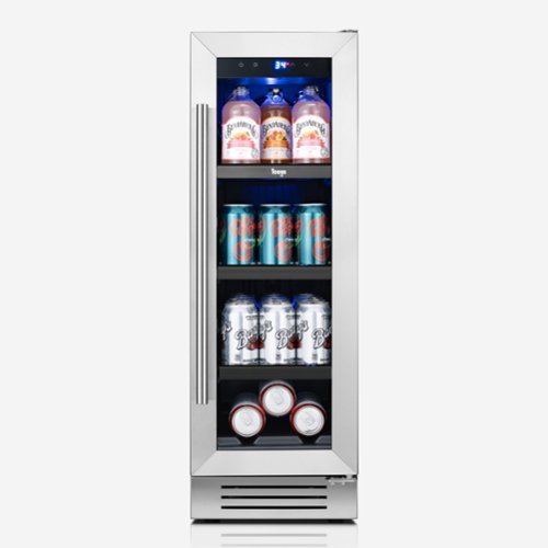 Yeego - 60 Can Beverage Refrigerator, 12 Inch Beverage Cooler with Glass Door, Mini-Fridge for Home,Office - Black-Front_Standard 