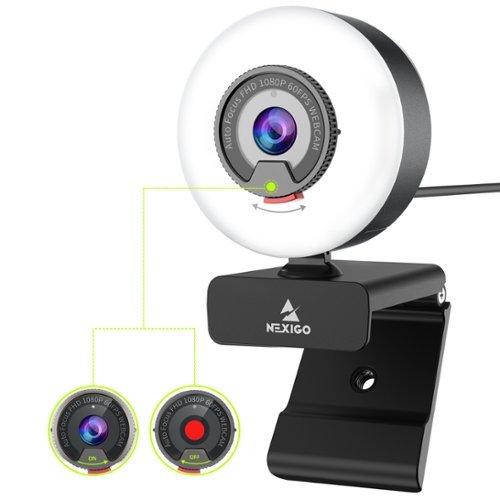 NexiGo - N960E 1080p 60FPS Webcam with Ring Light, Autofocus, Privacy Cover, Dual Mics, for Zoom and Streaming - Black-Front_Standard 