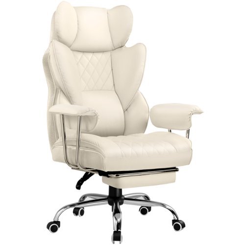 GTPlayer - 400lbs Heavy Duty Computer Chair Faux Leather Comfortable Ergonomic Gaming Chair with Soft Armrests - Beige-Front_Standard 