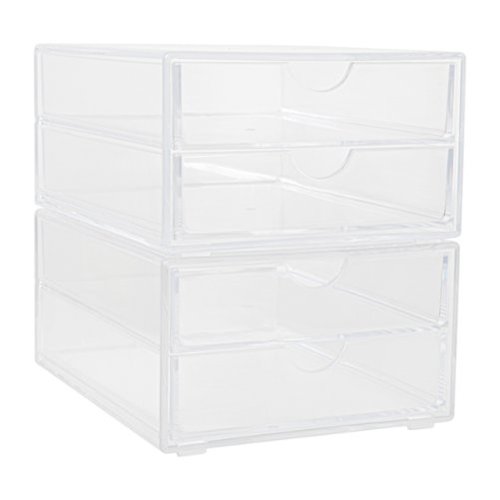 Martha Stewart - Brody Plastic Desktop Storage with 2 Half Moon Opening Pullout Drawers-2 Pack - Clear-Front_Standard 