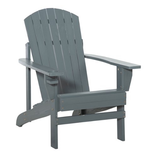 Outsunny - Wooden Adirondack Chair, Outdoor Patio Lawn Chair with Cup Holder, Weather Resistant Lawn Furniture - Dark Gray-Front_Standard 