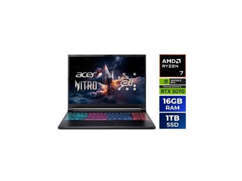 Acer - Nitro V 16" WQXGA 180Hz IPS Gaming Laptop, Ryzen 7 260, 16GB DDR5, 1TB SSD, RTX 5070, Obsidian - Black-Front_Standard 