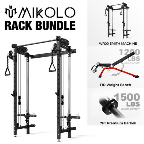 Mikolo - Foldable Power Rack Cage,1000lbs Capacity Wall Mounted Squat Rack with independent pulley system - Black-Front_Standard 