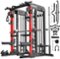 Pooboo - Multi-Function Smith Machine Power Cage, 2000BLS Squat Rack, Lat Pulldown System, Home Use Strength Training - Red-Front_Standard
