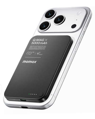 Momax - Ultra-Thin Magnetic Power Bank 5000mAh with 7.5W Wireless for iPhone & 20W with Cable Fast Charging - Black-Front_Standard 