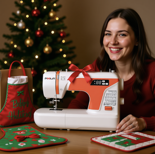 Poolin - EOC01-RE Computerized Sewing Machine with 107 Stitches Auto Needle Threader Full Accessories DIY & Holiday gift - White-Front_Standard 