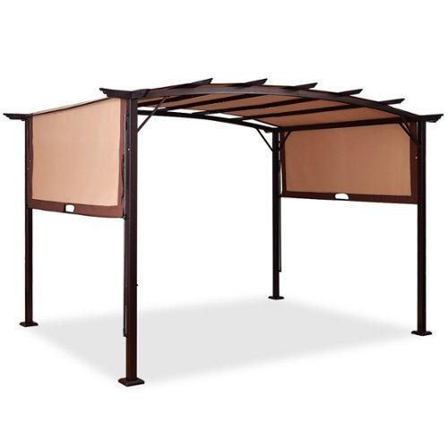 Gymax - 12' x 9' Pergola Kit Metal Frame Gazebo Canopy Cover Patio Shelter - Beige, Dark Brown, Black-Front_Standard 