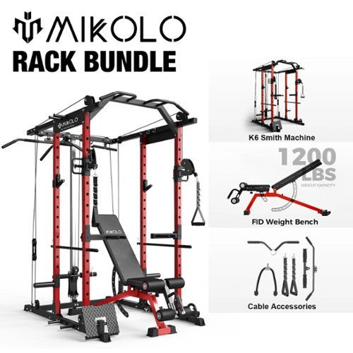 Mikolo - Power Rack Cage, 1500 lbs Weight Rack with Cable Crossover Machine, Multi-Function Squat Rack - Red-Front_Standard 