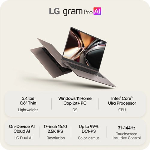 LG gram Max 17 Touch-Screen Laptop WQXGA Intel Core Ultra 7 Processor 355 with 32GB RAM - 1TB SSD - Matte Bronze WORLDWIDE DELIVERY