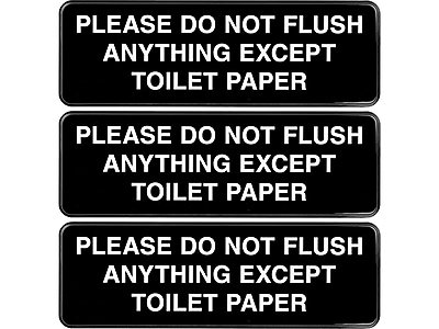 Excello Global Products - Please Do Not Flush Indoor/Outdoor Wall Sign, 9" x 3", 3/Pack (EGP-HD-0255-S) - Black/White