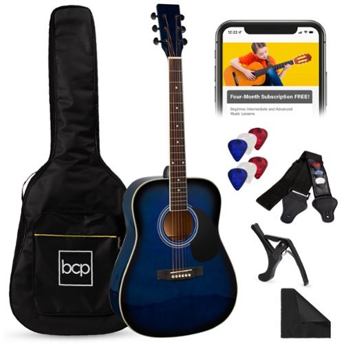 Best Choice Products - 41in Full Size All-Wood Acoustic Guitar Starter Kit w/Gig Bag, E-Tuner, Pick, Strap, Rag - Blue-Front_Standard 