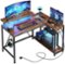 Bestier - L-Shaped Gaming Desk with Power Outlets LED Lights and Reversible Storage Shelves & Hooks - 42" Wide - Rustic Brown-Front_Standard