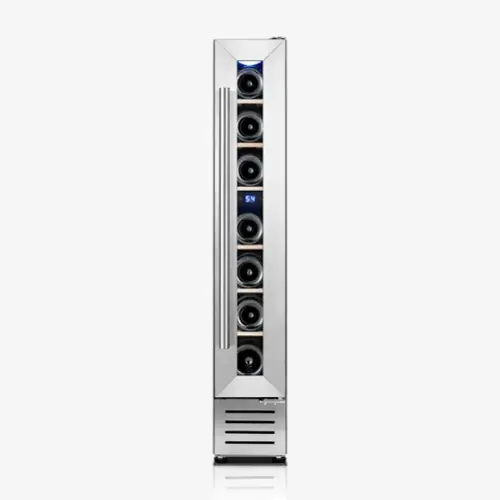 Front. Yeego - 7-Bottle Wine Cooler Refrigerator – Built-in & Freestanding Compressor Fridge with UV Glass Door, 40-65°F - Stainless Steel.