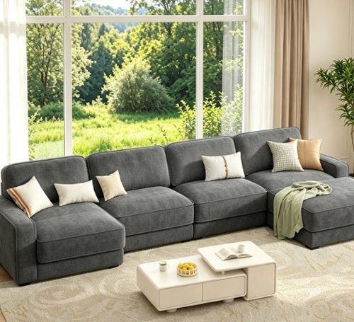 Dyonery - 158" Extra Large Modular Sectional Sofa, CHENILLE Fabric, , Tool-Free Assembly,Gray - Gray-Front_Standard 