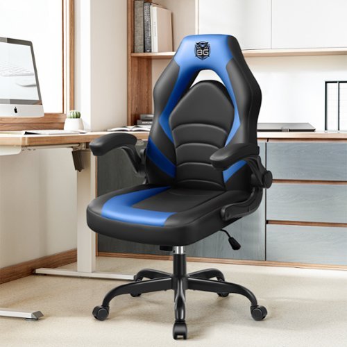 KERDOM - Gaming Chair, Swivel Tilt Gamer Computer Chair PU Leather, Ergonomic Desk Chair with Flip-Up Arms, Height Adjustable - Blue-Front_Standard 