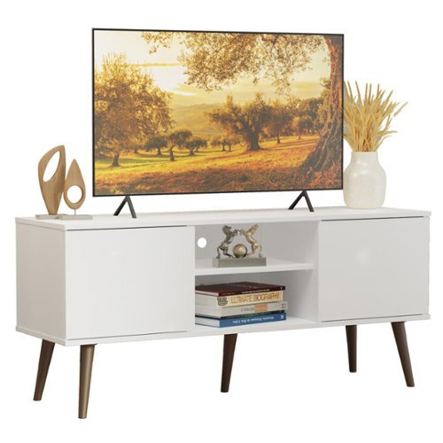 Madesa - TV Stand with 2 Doors and 2 Open Shelves with Cable Management 53"L Media Storage - White-Front_Standard 