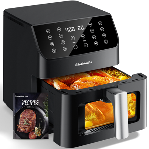Beelicious - 5.8QT Large Air Fryer, 12-in-1 Digital Airfryer with Clear Window - Black-Front_Standard 