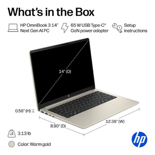 HP OmniBook 3 - 14 2K Touchscreen Laptop - Snapdragon X - 16GB Memory - 512GB SSD - Copilot+ PC - Warm Gold BUY IN CANADA