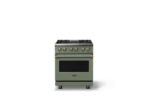 Front. Viking - 30"W. 4 Burner Pro5S 4.7 Cu. Ft. Freestanding Sealed Dual Fuel Convection Range-Eucalyptus/Brushed Brass - Eucalyptus.