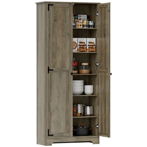 Homcom - 72" Farmhouse Pantry Cabinet, Freestanding Kitchen Pantry Storage Cabinet with Adjustable Shelves, Tall Storage Cupboard - Gray-Front_Standard 
