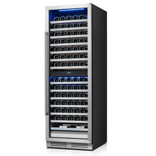 Front. Yeego - 24" Dual Zone Wine Cooler Refrigerator, 154-Bottle Wine Fridge , Stainless Steel,Built-In & Freestanding - Stainless Steel.