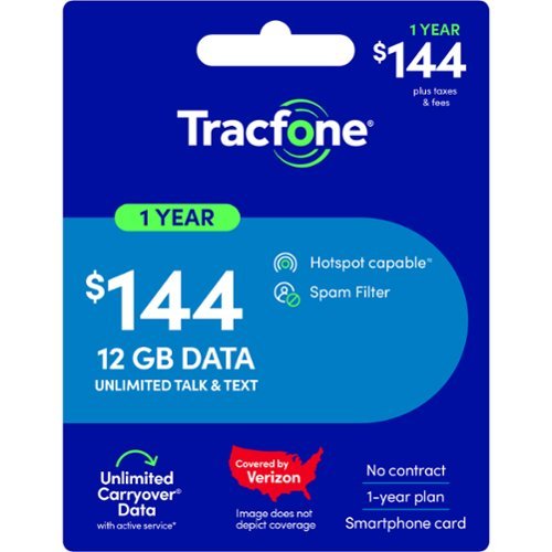  Tracfone - $144 Unlimited Talk &amp; Text 12GB of Data 365-Day - Prepaid Plan [Digital]