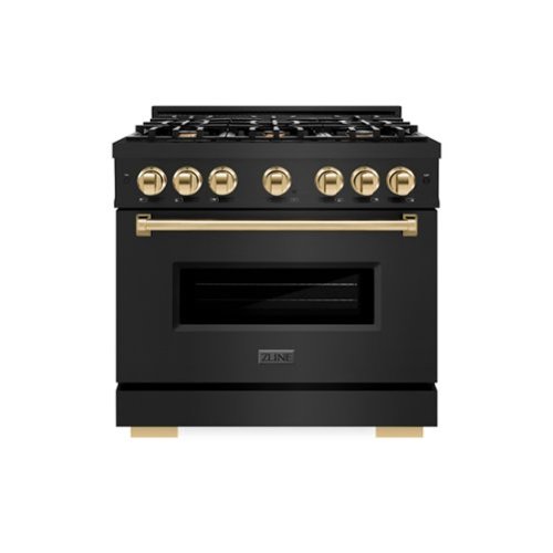 ZLINE - Autograph 36" Classic Black Stainless Gas Range w/ 6 Burners & Gold Accents (CGRBZ-36-G) - Black Stainless Steel-Front_Standard 