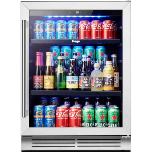 Yeego - Beverage Refrigerator Cooler - 24 inch 180 Cans Mini Fridge with Glass Door, 34-54 ℉ Built-in Beverage Fridge - Stainless Steel-Front_Standard 