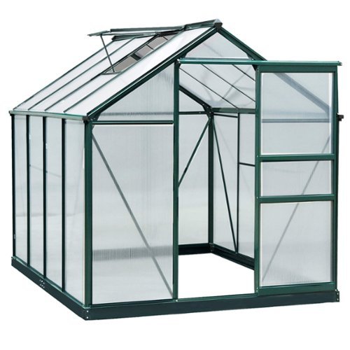 Outsunny - 6' x 8' Greenhouse for Outdoors, Polycarbonate Greenhouse with Rain Gutter and Roof Vent, Aluminum Walk-in Green House-Front_Standard 