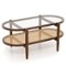 Costway - 2-Tier Coffee Table Tempered Glass Top with PE Rattan Shelf & Acacia Wood Frame - Brown-Front_Standard 